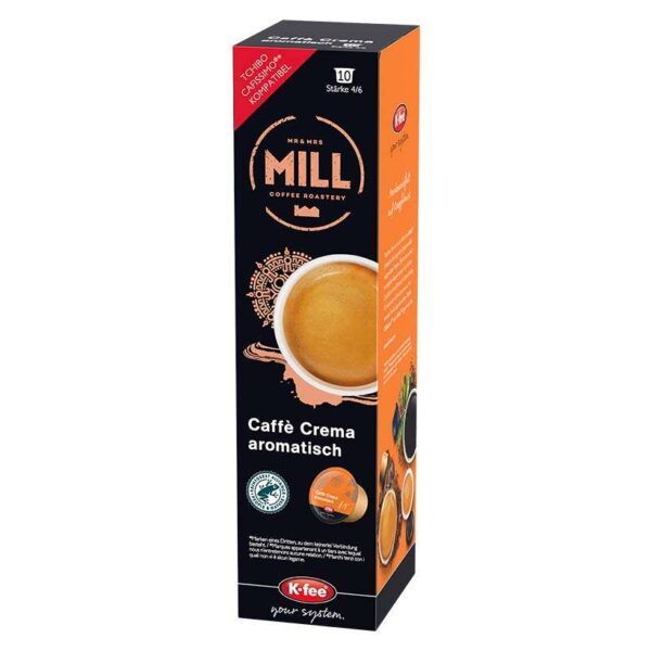 K-fee Kaffeekapseln Mr & Mrs Mill caffe crema-aromatisch (10 Caffè Crema Kapseln)