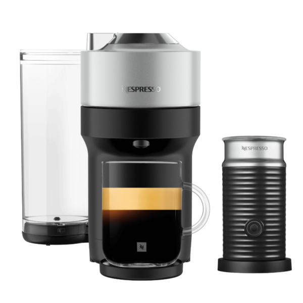 Nespresso VERTUO Pop+ Silver & Aeroccino 3 schwarz Vertuo Kaffeemaschine