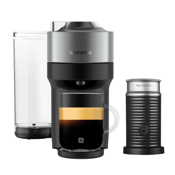 Nespresso VERTUO Pop+ Titan & Aeroccino 3 schwarz Vertuo Kaffeemaschine