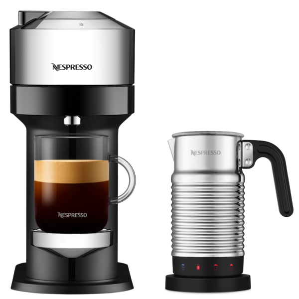 Nespresso Vertuo Next Deluxe Pure Chrome & Aeroccino 4 Vertuo Kaffeemaschine