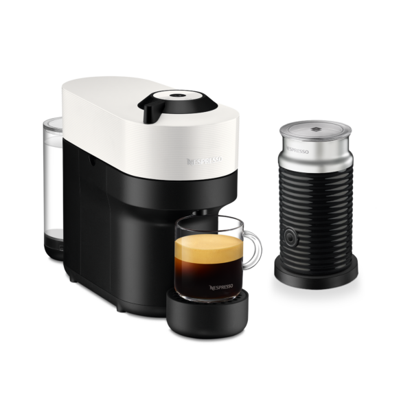 Nespresso Vertuo Pop Coconut White & Aeroccino 3 schwarz Vertuo Kaffeemaschine