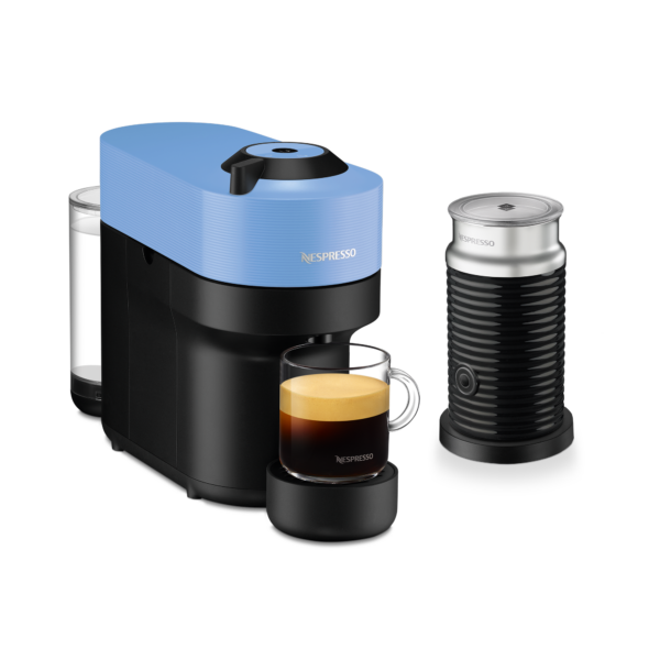 Nespresso Vertuo Pop Pacific Blue & Aeroccino 3 schwarz Vertuo Kaffeemaschine