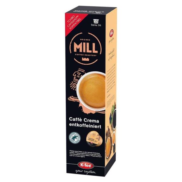 K-fee Kaffeekapseln Mr & Mrs Mill caffe-crema-entkoffeiniert (10 Caffè Crema Entkoffeiniert Kapseln)